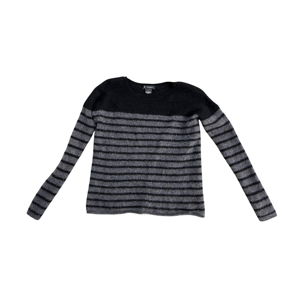 C By Bloomingdale's Sweater Womens Medium Gray Black Striped Cashmere‎ Crewneck